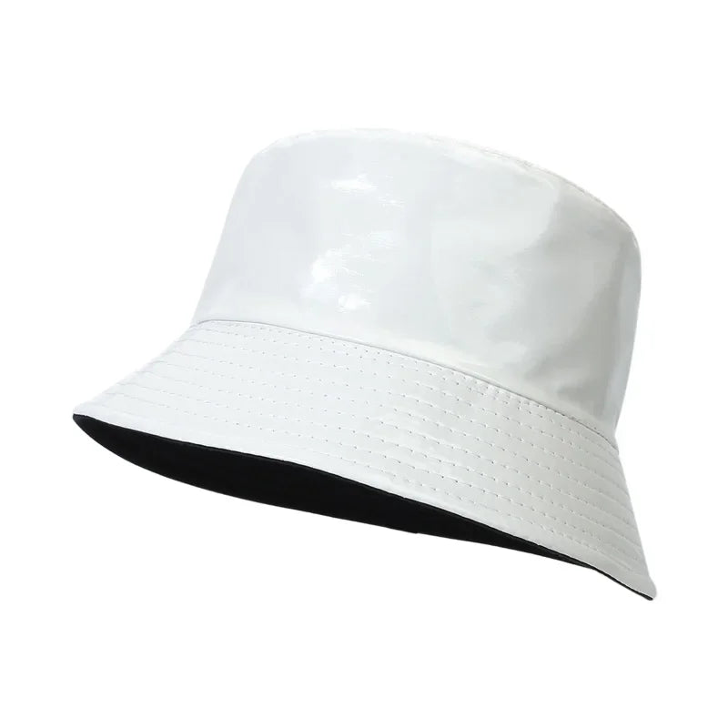 PU Leather Waterproof Hip Hop Bucket Hat for Men Women