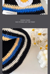 Ins Cute Cartoon Contrasting Color Knitted Bucket Hats Men Spring and Autumn Travel Photo Fashion Versatile Sweet Woman's Cap