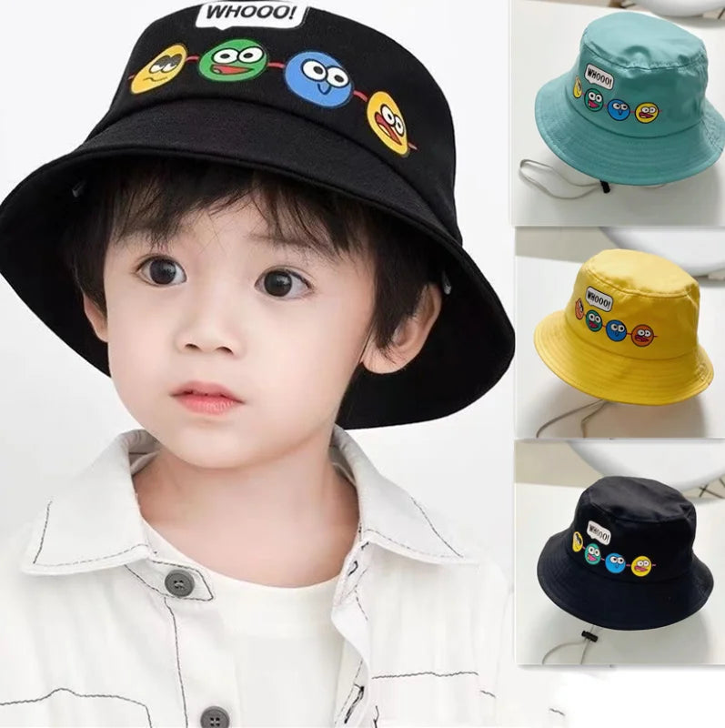 Korean Cartoon Kids Bucket Hat with Windproof Strap