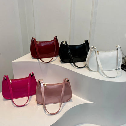 Retro Solid Color PU Leather Shoulder Underarm Bag Women&