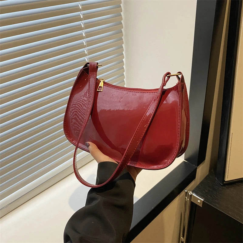 Retro Solid Color PU Leather Shoulder Underarm Bag Women&
