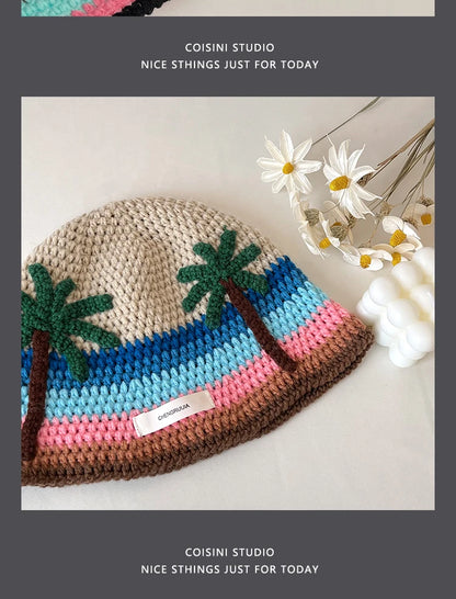 Cute Cartoon Knitted Bucket Hat for Women Men Fashion