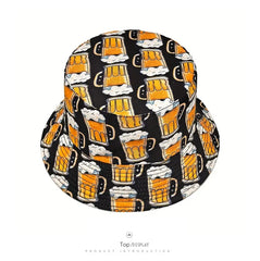 Bocca Cartoon Beer Bucket Hat Funny Printing Pattern Fisherman Hats Double Sides Panama Cap For Men Women Outdoor Sun Summer New