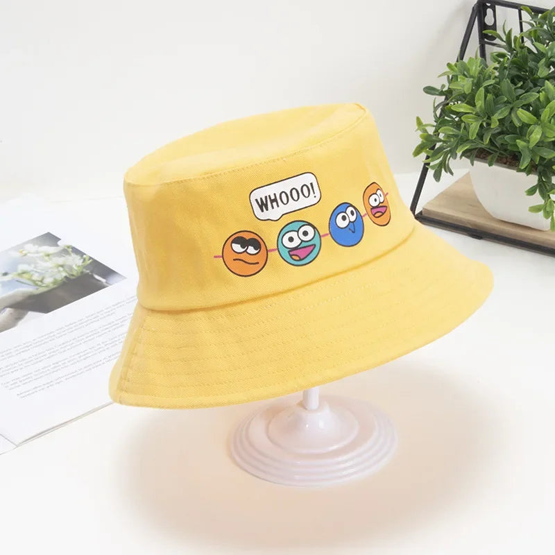 Korean Cartoon Kids Bucket Hat with Windproof Strap