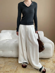 Lightweight travel comfort semi elastic high waist slimming casual wide leg pants