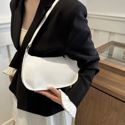 Retro Solid Color PU Leather Shoulder Underarm Bag Women&
