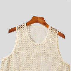 New American Style Fashion Men Tops Popular Vacation Hollow Out Mesh Vests Sexy Casual Sleeveless Tank Tops S-2XL 2025 Summer