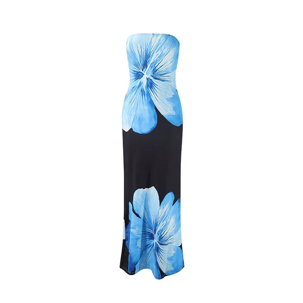 Fashion Milk Silk Fabric Floral Print Sexy Long Dresses Elegant Backless Bodycon High Waist Midi Dress 2025 Summer Vacation Boho