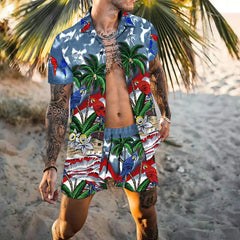 Men's Vacation two-piece Daily suit, Hawaiian cardigan, set, 3D Printed Summer shirt, Beach Shorts