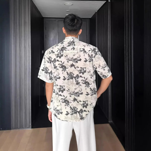 Light and Breathable in Summer Hawaiian Vacation Style Loose Casual Hong Kong Style Handsome Draped Short Sleeves