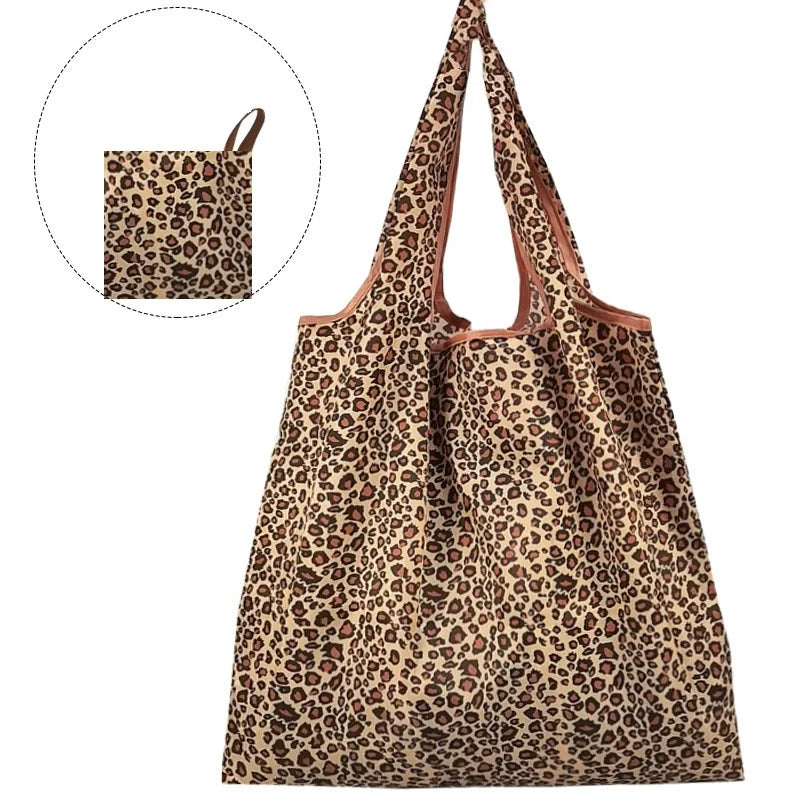 Large Capacity Leopard Print Hand Shopping Bag Women&
