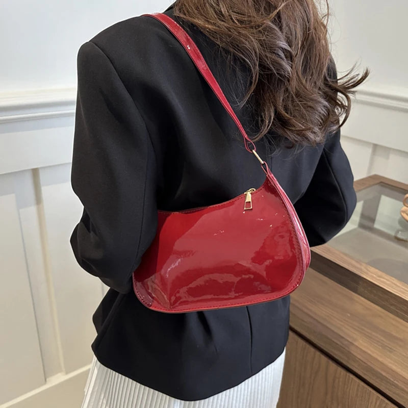 Retro Solid Color PU Leather Shoulder Underarm Bag Women&