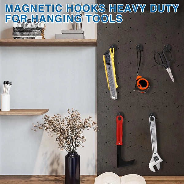 Magnetic Hooks,  Black Magnet Hooks Strong Neodymium Magnets with Hooks, Small Metal Magnetic Hooks for Refrigerator，Locker