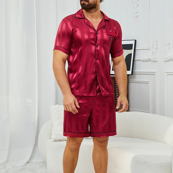 Men's Plaid Print Pajama Set Short Sleeve Lapel Top And Elastic Shorts Comfortable Perfect For Summer Sleepwear Loungewear Pjs