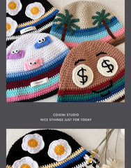 Ins Cute Cartoon Contrasting Color Knitted Bucket Hats Men Spring and Autumn Travel Photo Fashion Versatile Sweet Woman's Cap