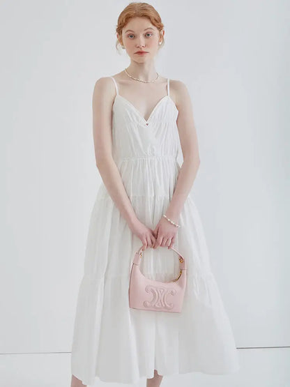Vacation-style White Camisole Dress, Fairy Summer French High-end Sexy Backless Beach Dress