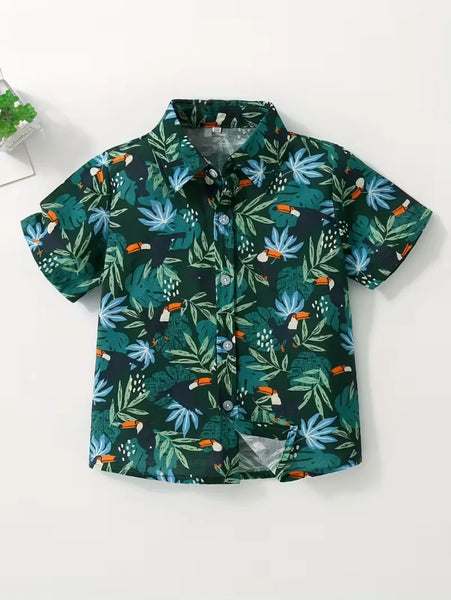 Children's Clothing Hawaiian Shirts for Children Leaf Print Casual Beach Fashion Shirt Outdoor Clothes for Children Short Sleeve