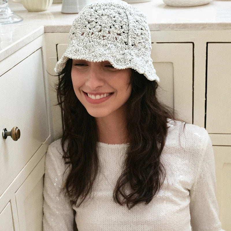 Korean Retro Hollow Crochet Knitted Bucket Hats for Men Women Summer Autumn Versatile Show Face Small Casual Basin Cap Bob Homme