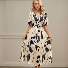 Beach Vacation Casual Floral Dresses Spring Summer New Fashion Lantern Sleeve Chiffon Long Dress French Gentle Slim Fit Sundress