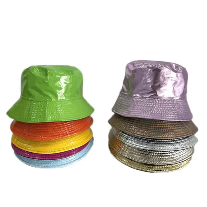 PU Leather Waterproof Hip Hop Bucket Hat for Men Women