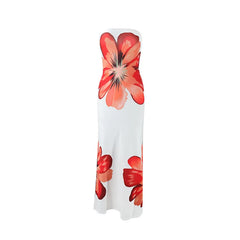 Fashion Milk Silk Fabric Floral Print Sexy Long Dresses Elegant Backless Bodycon High Waist Midi Dress 2025 Summer Vacation Boho