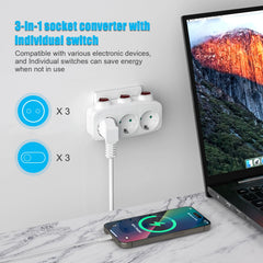 EU Electrical Sockets Extension Outlet With ON/OFF Switch Schuko Germany Standard Mulit Plug Wall Converter Power Adapter