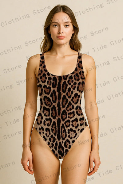 Women's Classic Leopard Print One-Piece Swimsuit Sleeveless Slim-Fit Bathing Suit for Beach Summer Vacation Pool Outfit