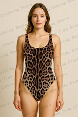Women's Classic Leopard Print One-Piece Swimsuit Sleeveless Slim-Fit Bathing Suit for Beach Summer Vacation Pool Outfit