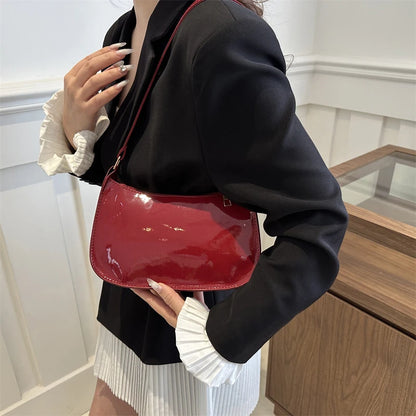 Retro Solid Color PU Leather Shoulder Underarm Bag Women&