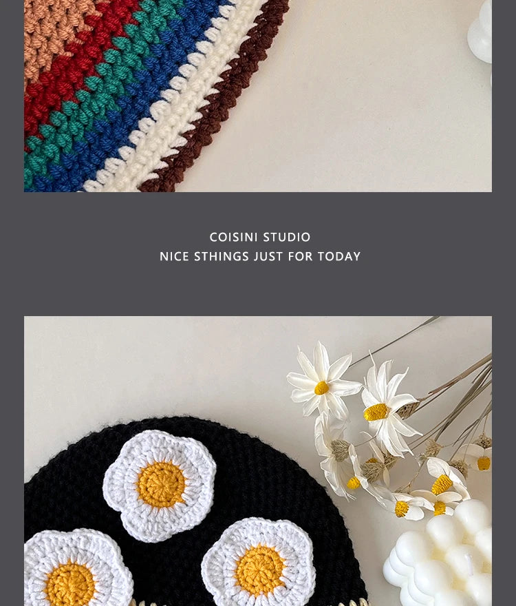 Cute Cartoon Knitted Bucket Hat for Women Men Fashion