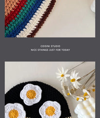 Ins Cute Cartoon Contrasting Color Knitted Bucket Hats Men Spring and Autumn Travel Photo Fashion Versatile Sweet Woman's Cap