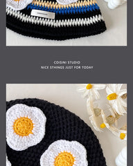 Ins Cute Cartoon Contrasting Color Knitted Bucket Hats Men Spring and Autumn Travel Photo Fashion Versatile Sweet Woman's Cap