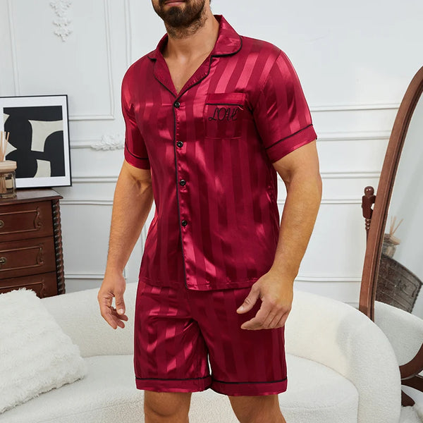 Men's Plaid Print Pajama Set Short Sleeve Lapel Top And Elastic Shorts Comfortable Perfect For Summer Sleepwear Loungewear Pjs