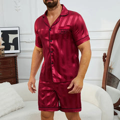 Men's Plaid Print Pajama Set Short Sleeve Lapel Top And Elastic Shorts Comfortable Perfect For Summer Sleepwear Loungewear Pjs