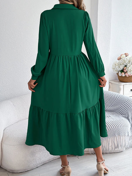 Casual Vacation Long Sleeved Turn-down Collar Single-Breasted Dress Spring Autumn Fashion Women's Clothing