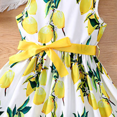 Girls' summer vacation style sleeveless vest dress with bow belt dress
