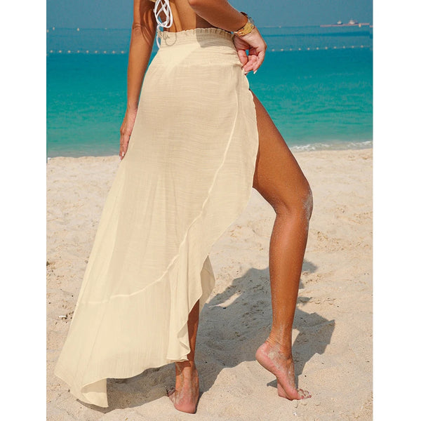 Fashion Simple Irregular Hem Beach Vacation Cover-Up Skirt, Solid Color Transparent Side Slit Half Skirt, Casual Style
