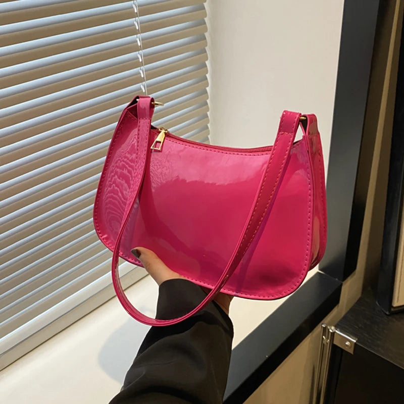 Retro Solid Color PU Leather Shoulder Underarm Bag Women&