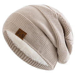 New Unisex Slouchy Winter Hats Add Fur Lined Men And Women Warm Beanie Cap Casual Label Decor Winter Knitted Hats