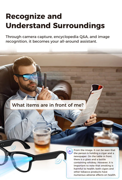 2026 New AI Smart Glasses 800W Camera 4K Ultra HD Video Recording Translation 3600mAh Charging Case AI Conversation 32GB Storage