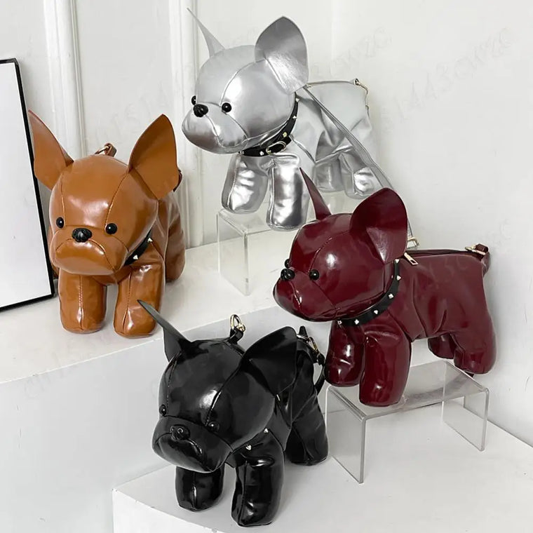 Messenger Bag PU Leather Adjustable Strap Shoulder Bag for Men Women Bulldog Shaped Crossbody Bag with Zipper Satchel Purse