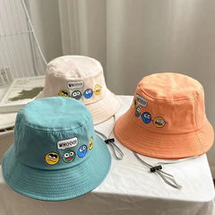Korean Cute Cartoon Children Bucket Hats Boys Girls Outdoor Sun Hats Kids Caps with Windproof Rope Kids Accessories