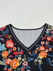 Women's Summer Vacation V Neck Floral Print Short Sleeve Dress, Casual Holiday, Elegant Ladies Fashion Clothing