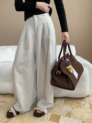 Lightweight travel comfort semi elastic high waist slimming casual wide leg pants