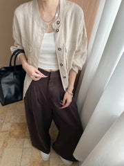 Lightweight travel comfort semi elastic high waist slimming casual wide leg pants