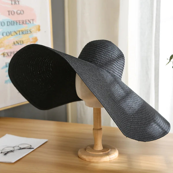 Summer Large Wide Brim Foldable Sun Hats For Women Oversized Sun Shade Hat Travel Straw Hat Lady UV Protection Beach Hat