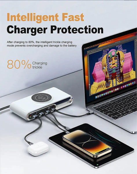 New 72W Multifunction Charger Wireless Charger 4-Port PD+QC USB Type-C Quick Charger Home Travel Office Convenient For Phone