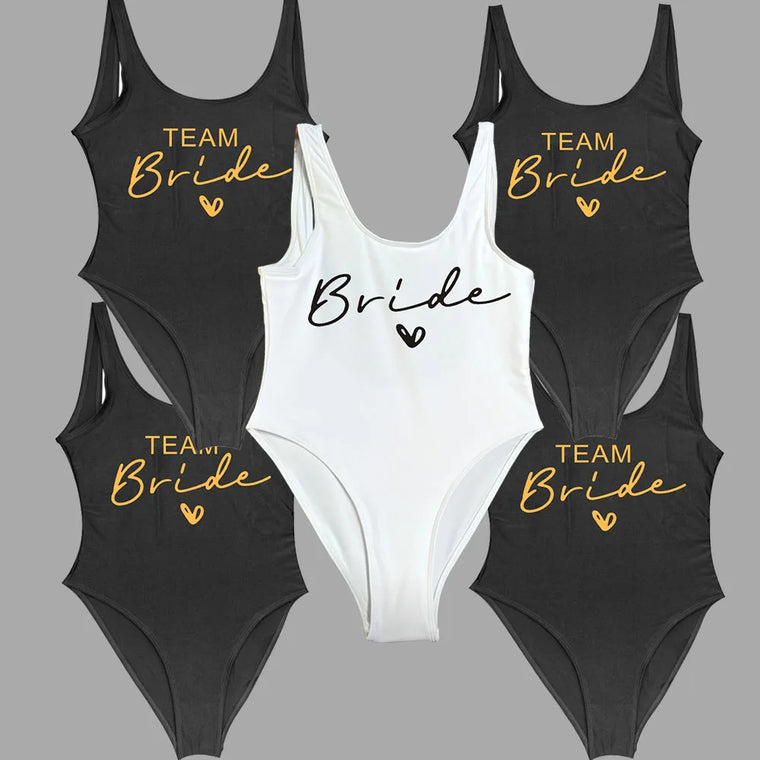 Women Bridal Bathing Suit Team Bride One-Piece Bachelorette Party Shower Hen Party Bridesmaid Swimsuit Girls Wedding Swimwear