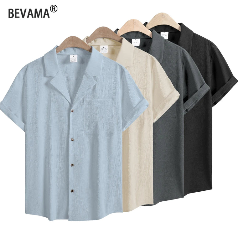 Men's Casual Short Sleeve Shirts Leisure Street Wear Lapel Button-down Solid Color Shirts for Men Vintage Vacation Blouse