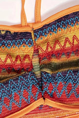 Vacation Tribal Knit Slim Skirt Set Crop Keyhole Halter Neck Top  High Waist Bodycon Slim Skirt Outfits Women's Clothing